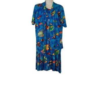Vintage Jostar Womens Jacket Shift Dress Blue Tropical Fish Print L